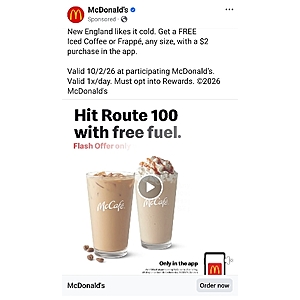 New England Region: FREE McDonald's Iced Coffee or Frappe, Any Size, with $2 purchase on 10/2