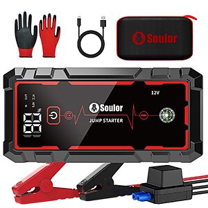 5000A Soulor Portable Car Jump Starter w/ 9-in-1 Functions & LCD Display $17.99 + Free Shipping w/ Prime or on $35+
