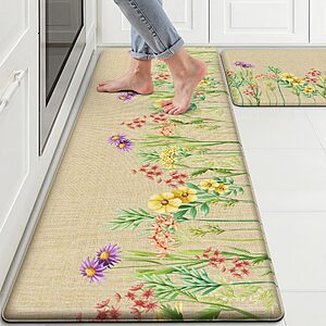 Floral Kitchen Mats 2 Piece Set, Anti Fatigue Water-Absorbent Floor Rugs - $18.39 AC