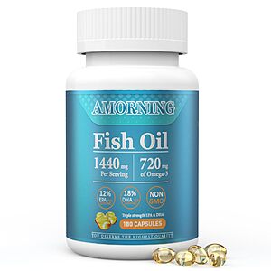 Fish Oil Omega-3 Supplements Small Softgels 1440mg 180Count Easy to Swallow\nHigh EPA & DHA Fish Oil for Men & Women, Brain, Heart & Eye Health - $7.49 AC