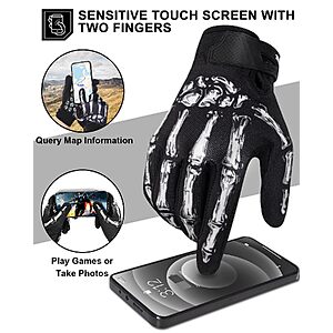 $11.39 ac AMAZON Skeleton Bones  Motorcycle Gloves for Men Women Touchscreen
