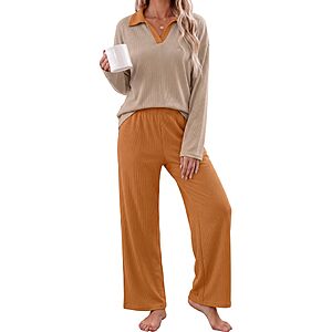 Ekouaer Lounge Sets for Women Long Sleeve Waffle Knit Womens Pajama Sets $12.99