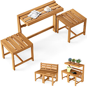 71" Costway 3-in-1 Outdoor Acacia Wood Loveseat Bench w/ Slatted Seat $95 + Free Shipping