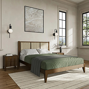 Lark Manor Henry Solid Wood Upholstered Headboard Bed Frame (Queen; Walnut) $289.99 + Free Shipping