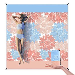 79"x83" WIWIGO Water-Repellent Beach Blanket (Blue Flower) $9.06 + Free Shipping w/ Prime or on $35+