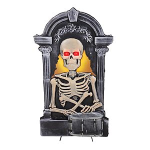 Haunted Hill Farm 3-Ft. Tombstone Skeleton with Drum Halloween Animatronic $39.99