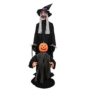 Haunted Hill Farm 6.1-Ft. Witch with Pumpkin Man Halloween Animatronic $95.99