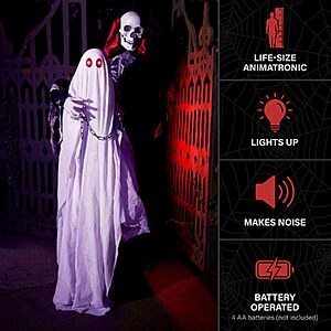 Haunted Hill Farm 5.9-Ft. Reaper with Ghost Halloween Animatronic $95.99
