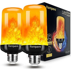 2-pk Hompavo Flame 4-Mode LED E26/E27 Flickering Light Bulbs for Halloween $11.89