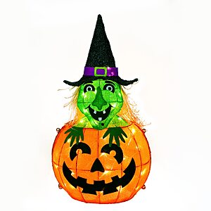 National Tree Company Pre Lit Lighted Sign Decoration, Orange, Pumpkin and Witch, LED Lights, Halloween Collection, 28 Inches $37.49