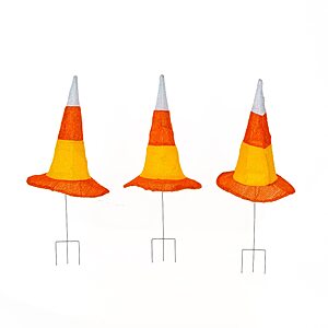 National Tree Company Garden Stake Lawn Decoration, Orange, Candy Corn Witches Hats, LED Lights, Halloween Collection, 23 Inches $43.99