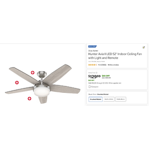 Hunter Avia II LED 52" Indoor Ceiling Fan with Light and Remote $129.99