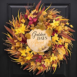 24" Wizcave Autumn Fall Wreath w/ Storage Bag & Wood Sign $9.99 + Free Shipping w/ Prime or on $35+