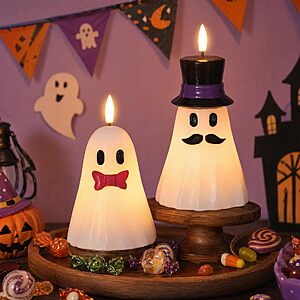 Halloween Black Flameless Pillar Candles with Ghost Decals or Ghost Figures, 2PCS - $9.89