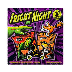 $7.87 FS WALMART+ Frito Lay Minis Fright Night Halloween Pack (Doritos and Cheetos) Snacks, 0.375 oz, 30 Count