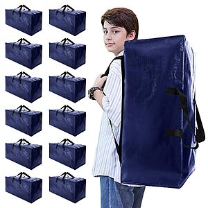 12-Pack Heavy Duty Moving Bags w/ Backpack Straps (Blue) $24.99 + Free Shipping w/ Prime or on $35+