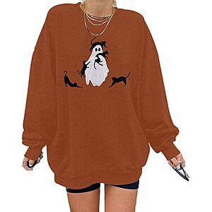 Halloween Spooky Season Sweatshirt Women Black Cat Ghost (Brown) - $14.98 @ Amazon
