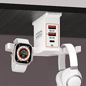 20W Under-Desk Dual Headphone Hanger w/ 3-Port USB Charging & Cable Management (White) $9.99 + Free Shipping w/ Prime or on $35+