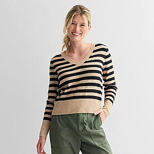 Sonoma Goods For Life Women's Lightweight V-Neck Sweater (Brown Black Stripe, Gray Blue Stripe) $5.99 + Free Store Pick-Up or FS on $49+