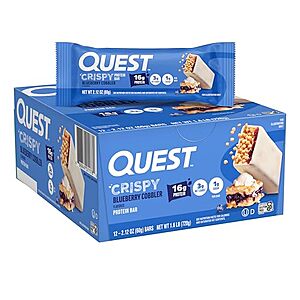 [SnS, AC] $15.55* | 12-Pack 2.12-Oz Quest Crispy Hero Protein Bar (Blueberry Cobbler) at Amazon
