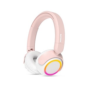 Philips K4200 Lightweight On-Ear Wireless Kids Headphones w/ Built-in Mic, LED Lights, Safe Volume Limited, Audio Sharing, Foldable & Durable (Pink) $9.99