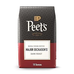 [SnS, AC] $9.86 | 18-Oz Peet's Coffee Dark Roast Whole Bean Coffee (Major Dickason's) at Amazon