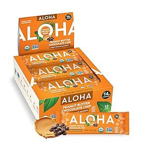 [SnS, AC] $17.99 | 12-Pack 1.98-Oz ALOHA Organic Plant Based Protein Bars (Peanut Butter Chocolate Chip) at Amazon