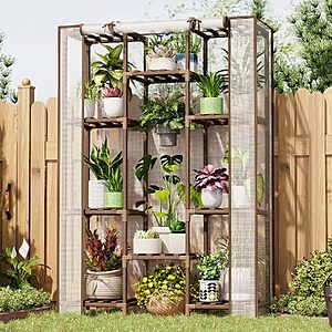 10-Tier Indoor/Outdoor Wood Plant Stand Greenhouse w/ Cover (White) $18.89 + Free Shipping w/ Prime or on $35+