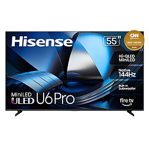 Hisense 55" U6 Pro Series Mini‑LED ULED 4K UHD 144Hz HDR Gaming AI Smart Fire TV (55U6SF Pro, 2026) $549