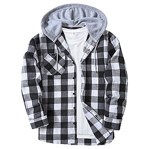 SWISSWELL Men's Flannel Button Down Plaid Hoodie Shirt w/ Pockets $9.49 + Free Shipping w/ Prime or on $35+