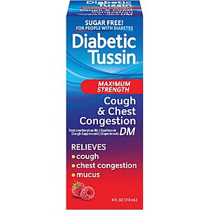 Select Accounts: 4-Oz Diabetic Tussin DM Max Strength Sugar-Free Cough Syrup (Berry) $4.94 w/ S&S + Free Shipping w/ Prime or on $35+