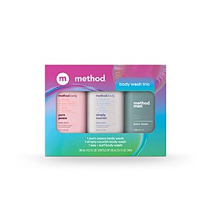 3-Count 3.4-Oz Method Body Wash Gift Set (Pure Peace, Simply Nourish & Sea + Surf) $7.47 w/ S&S + Free Shipping w/ Prime or on orders over $35