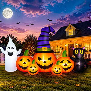 Yexmas 8FT Long Halloween Inflatable Pumpkin with Ghost and Black Cat,Outdoor Halloween Decoration with LED Lights for Yard Lawn Garden Porch Party Decor $37.99