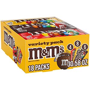 18 Count Full-Size M&M'S Milk Chocolate Candy, Bulk Candy Variety Pack [S&S] $14.23