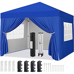 Yaheetech 10x10 Pop Up Canopy Tent with 4 Removable Sidewalls, Blue $80