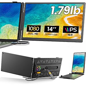 Laptop Screen Extender, 14" 1080P IPS Portable Monitor, Ultra-Slim, 1.79 lb $59.98 AC
