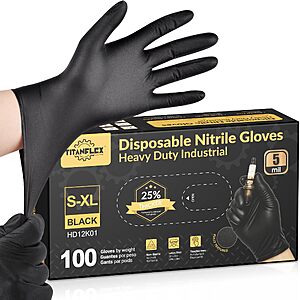 TitanFlex Heavy Duty Black Nitrile Gloves, 5 Mil, Fully Textured, Mechanic Disposable Gloves, Latex Free & Powder Free 100 ct (L) $9.87