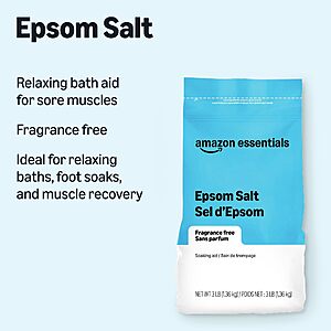$15.68 PRIME ONLY S&S Amazon Essentials Epsom Salt Soak, Magnesium Sulfate USP, 3 Pound, 6-Pack