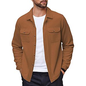 COOFANDY Mens Polar Fleece Shacket Long Sleeve Casual Button Shirt Jacket $9.99