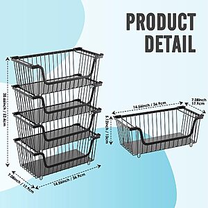 Amazon – GAOKASE 4-Pack Stackable Wire Storage Baskets - $19.29 w/ Code