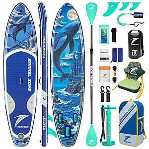 TIDETREK 11'/11'6" x 33"/34" x 6" Inflatable SUP Paddle Board, Extra-Wide, Stable Stand-Up Paddle Board with Premium Full Accessory Set $99