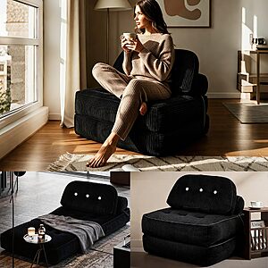 NESLAKO 32’’-64’’ Fold Out Chair Bed-Futon Convertible Sofa with Back Support and Pillow $37.99