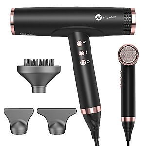 slopehill Professional Ionic Hair Dryer with Diffuser - Lightweight, Compact, Powerful & Fast Salon Blow Dryer with High Speed Brushless Motor $89.97