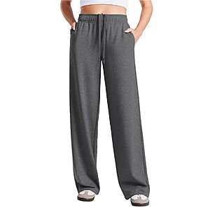 PINSPARK Woman Loose Wide Leg Sweatpant High Rise Cotton Sweat Pants $17.99