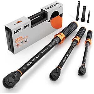 3-Piece SUZUME 1/4", 3/8" & 1/2" Drive Click Torque Wrench Set w/ 3 Extension Bars (±3% Accuracy) $54.06 + Free Shipping