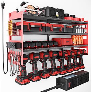 Prime Members: Olixis Wall Mount Power Tool Organizer w/ Charging Station (Red) $31.05