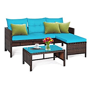 Tangkula 3-Piece Wicker Rattan Patio Sofa Set (Turquoise) $137.27 + Free Shipping