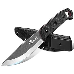 CVLIFE 5.2 D2 Full Tang Fixed Blade Bushcraft Knife with Sheath, Black - $20.99 AC