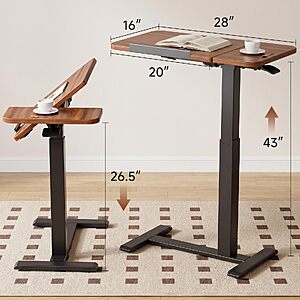 GTPLAYER Pneumatic Adjustable Standing Desk, 28 Inch Tiltable Mobile Rolling Laptop Table with Wheels, Overbed Bedside Table Computer Workstation for Home Office, Brown $78.58