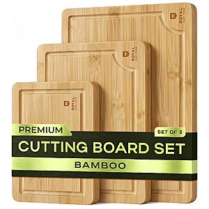 ROYAL CRAFT WOOD Wooden Cutting Boards for Kitchen Meal Prep & Serving - Bamboo Wood Serving Board Set with Deep Juice Groove Side Handles $24.96